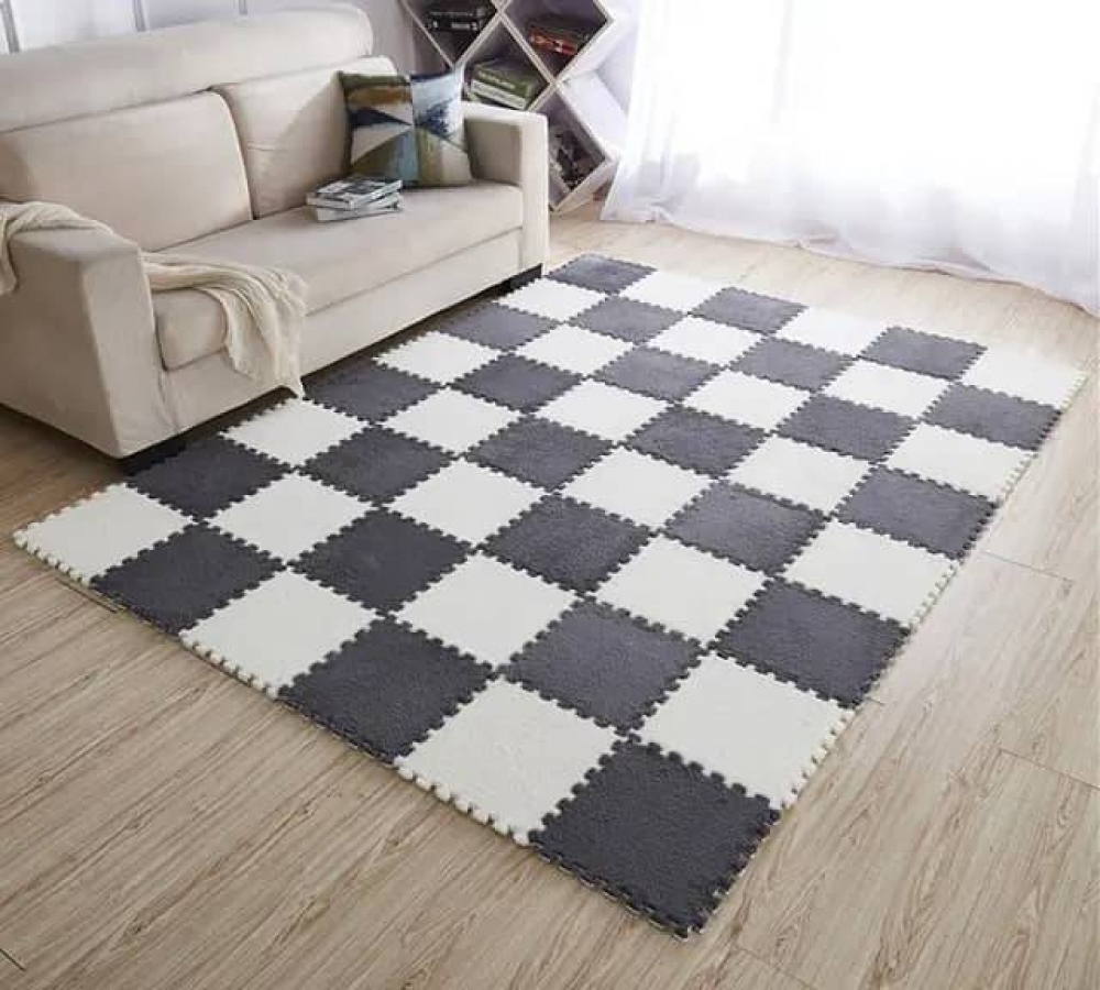 10Pcs/Lot Plush Puzzle Foam Floor Mat Living Room Soft Fluffy Carpet Split Connection Bedroom Anti-skid Foot Pad Green Beach Rug