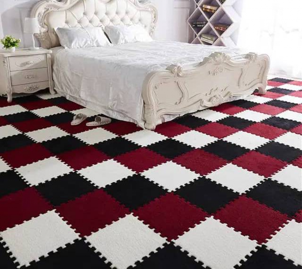 10Pcs/Lot Plush Puzzle Foam Floor Mat Living Room Soft Fluffy Carpet Split Connection Bedroom Anti-skid Foot Pad