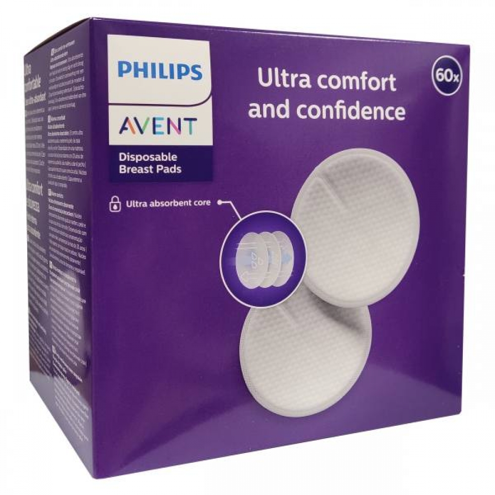 Philips Avent SCF254/61,Ultra Comfort and Confidence Disposable Breast Pads for Exceptional Comfort & Reliability 60 Pcs
