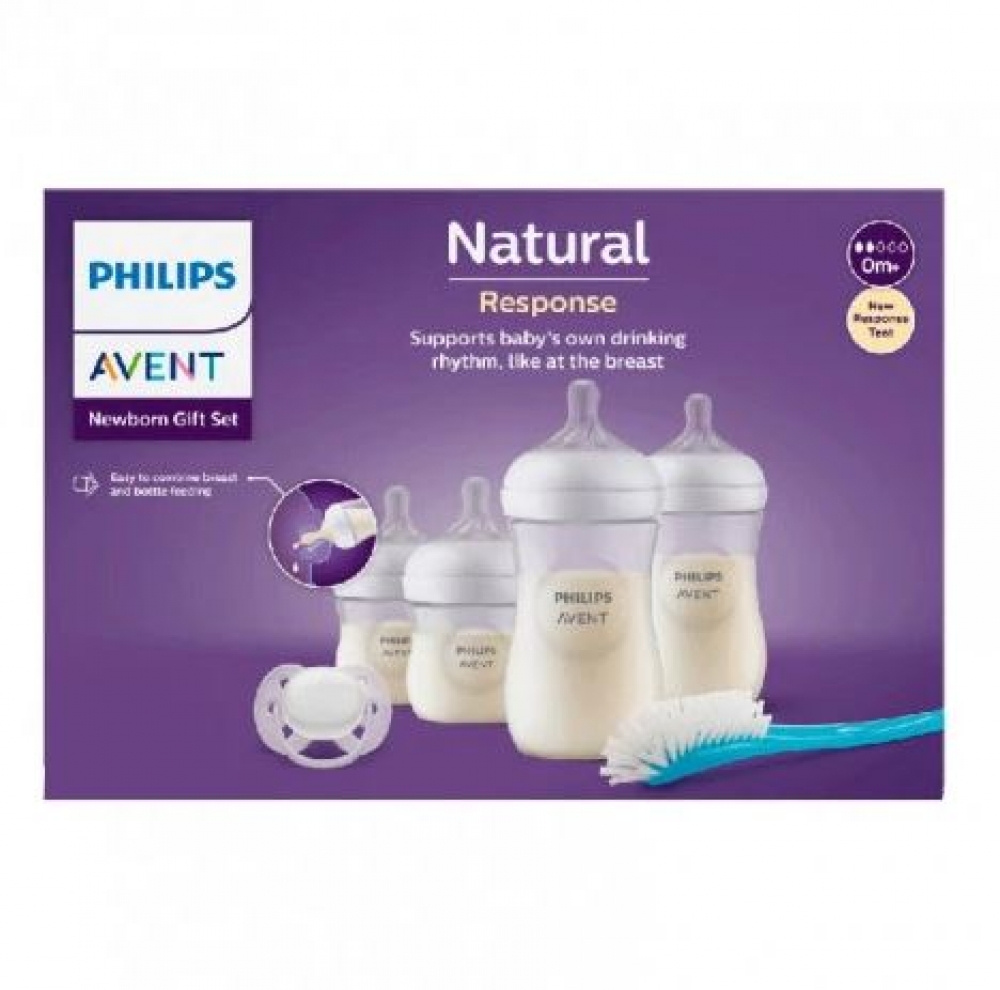 Philips Avent Natural Response Birth Set|2 Natural Response 125 ml Bottles, 2 Natural Response 260 ml Bottles, 1 Ultra Soft 0-6M Pacifier And 1 Brush.