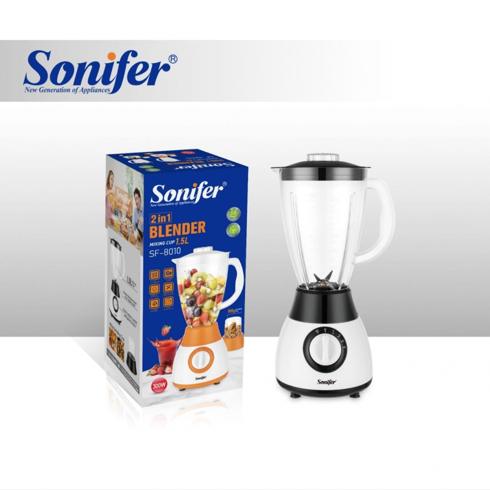 Sonifer SUPER BLENDER SF-8010,Capacity 1.5L |With Grinder|Low Noisy During working|4 Speeds With Pulse Function Plastic Jug