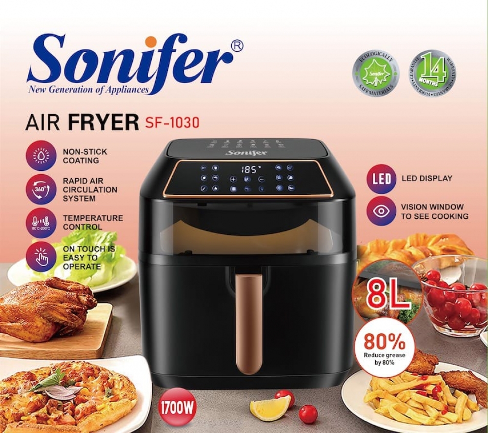Sonifer SF-1030 New Kitchen Appliances 1700w LED Touch Control With Window Automatic Electric 8l Air Fryer