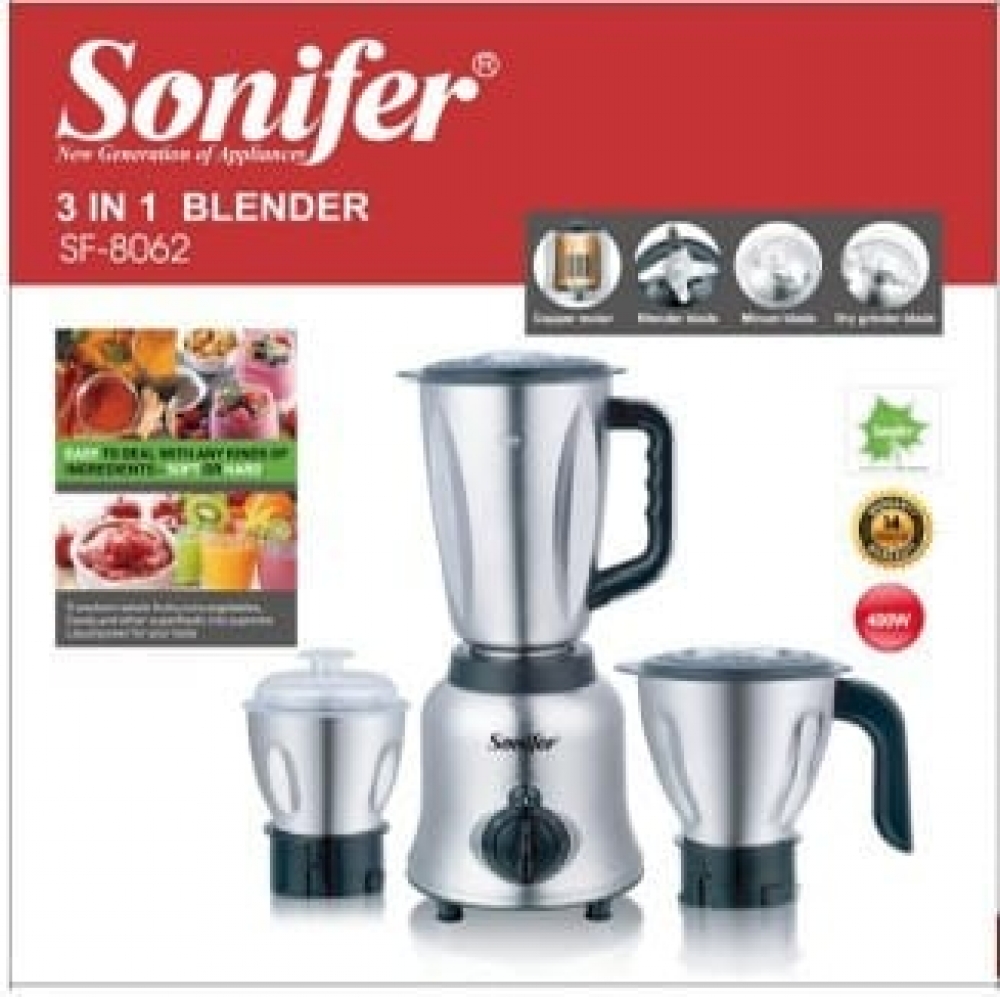 Sonifer SF-8062 High Quality Home Use 220v Ac Motor Electric Table Stainless Steel 3 In 1 Grinder Mincer Blender Set