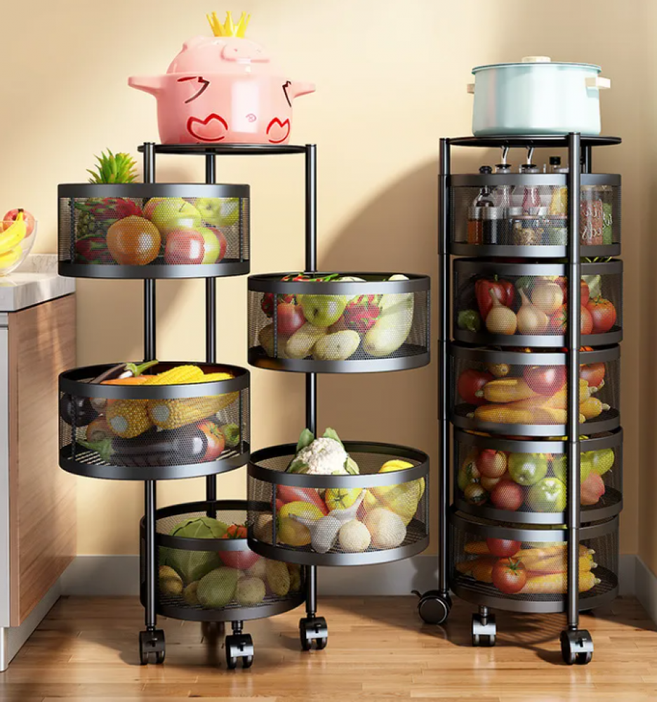Multilayer Fruit Basket Rolling Round Kitchen Storage Rack With Wheels Floor Standing Vegetable Storage Rack For Fruit - Multicolor