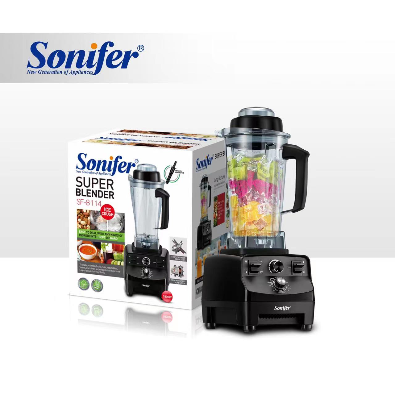 Sonifer SF-8114 New Kitchen 1800W High Speed 100% Copper Motor Ice Crush Multi Function Electric Juicer Blender for Smoothies