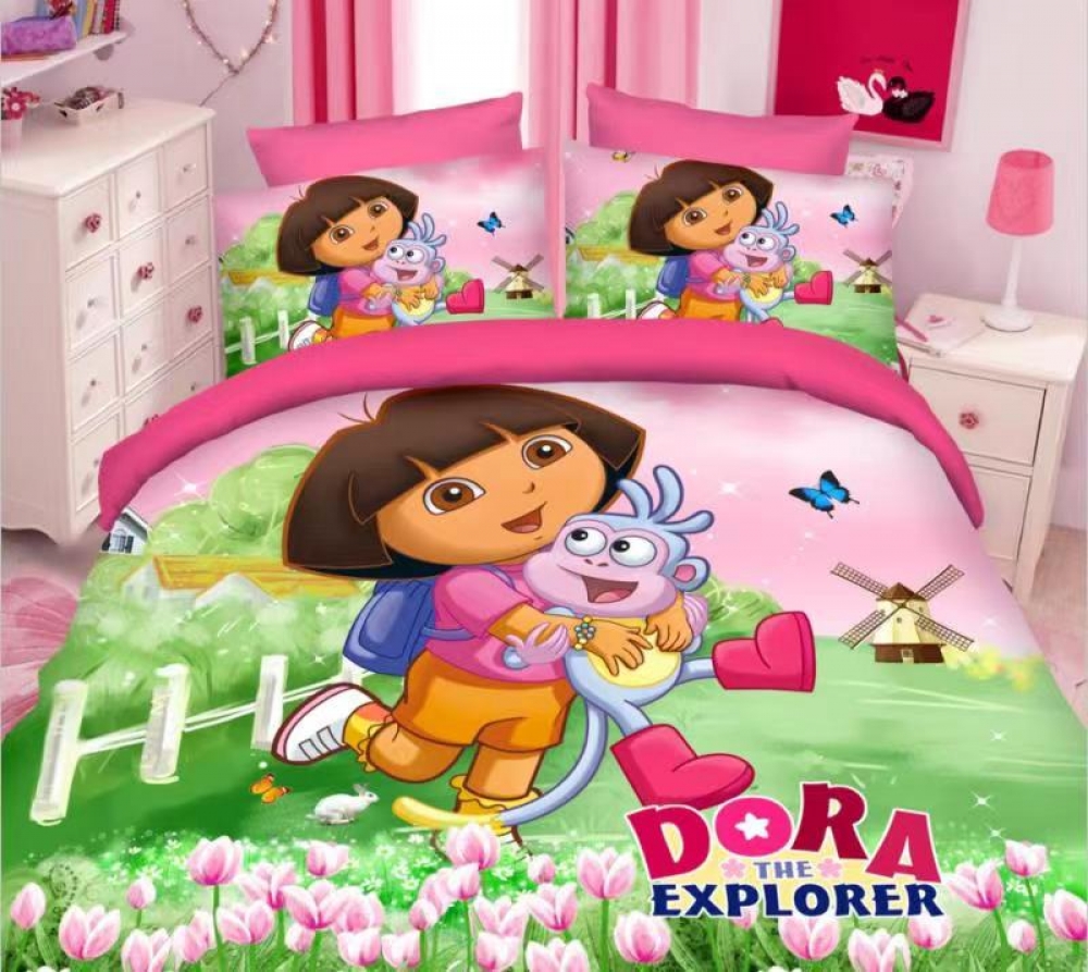 Dora The Explore Kids Bedding Suit Quilt 1Bedcover,1Bedsheet & 2Pillow Case
