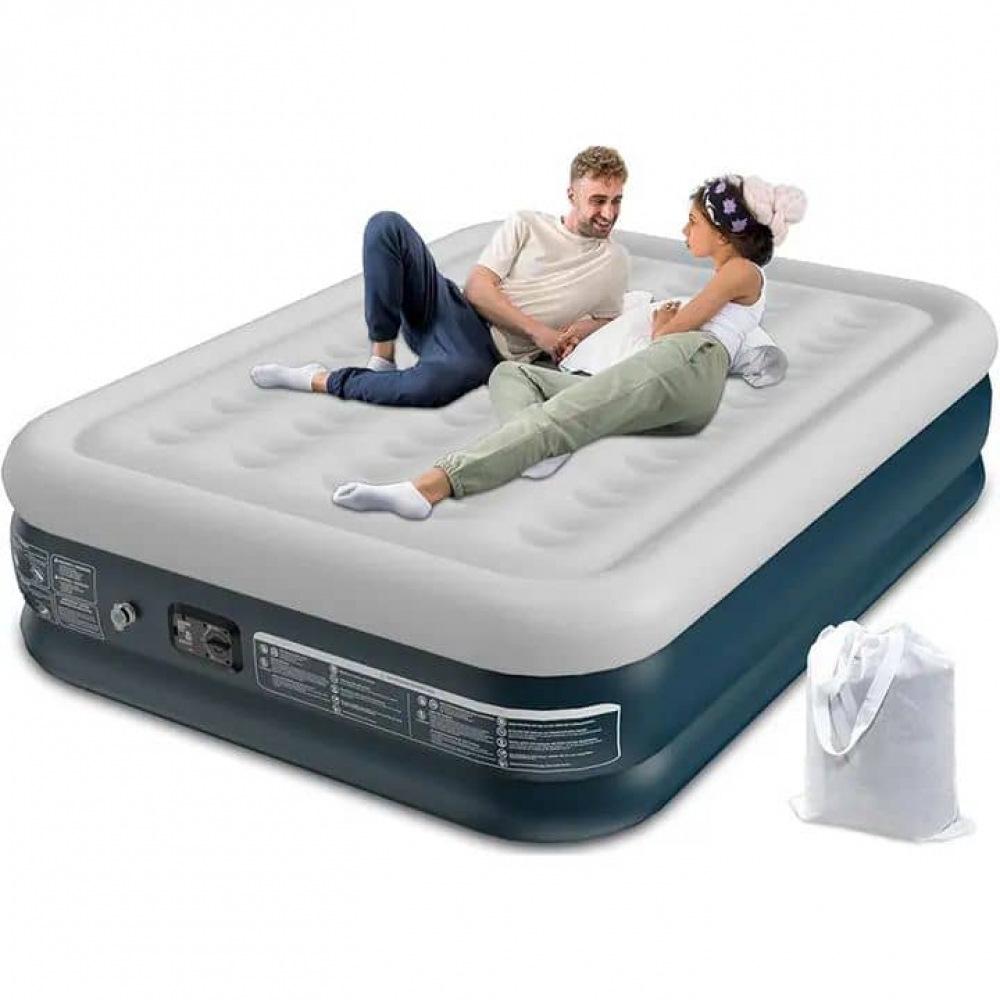 Air Mattress With Built In Pump, 18" Raised Double Comfort Blow Up Mattress, Upgraded Four Chamber Airbed, Durable Inflatable  Mattress