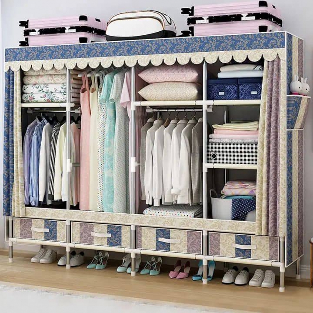 Fabric Wardrobes,Portable Wardrobe Storage Closet Portable Closet Shelves,168 * 175 * 46CM Comfortable Fabrics, Steel Framework, Extra Strong and Durable for Clothes