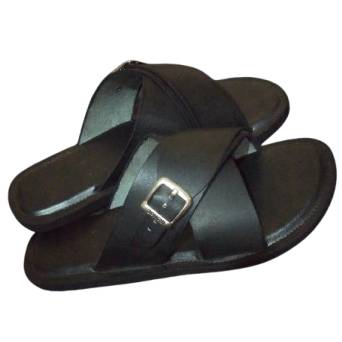 Classic Black Leather Men's Palm Slippers