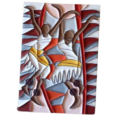 African-style Geometric Wall Art Piece Featuring Two Stylized Figures In Dynamic Dancing Poses 40CM X 60CM